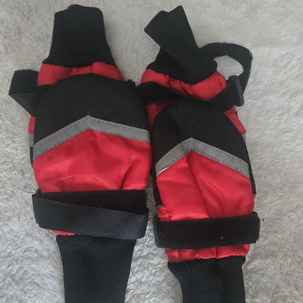 Red and Black Winter Doggy Boots with Silver Accent